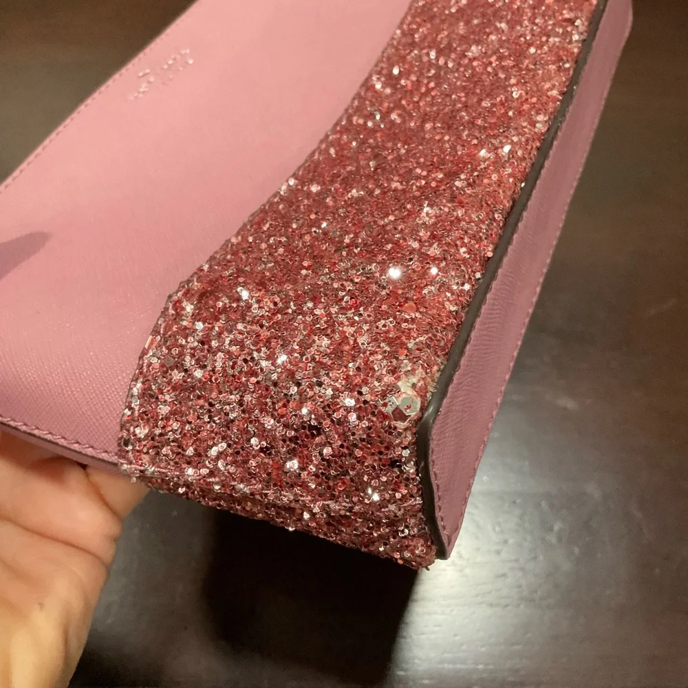 KATE SPADE NY RAMEY GRETA SAFFIANO LEATHER‎ GLITTER SMALL PINK PEONY CROSSBODY